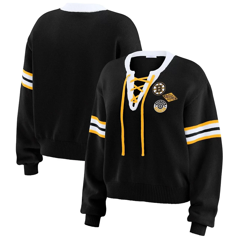 WEAR by Erin Andrews Boston Bruins Cropped Lace-Up Sweater