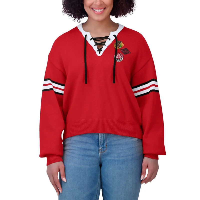 WEAR by Erin Andrews Chicago Blackhawks Cropped Lace-Up Sweater