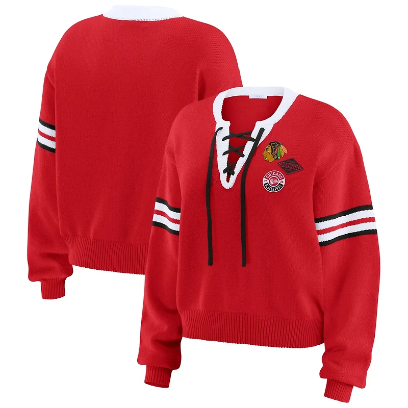 WEAR by Erin Andrews Chicago Blackhawks Cropped Lace-Up Sweater
