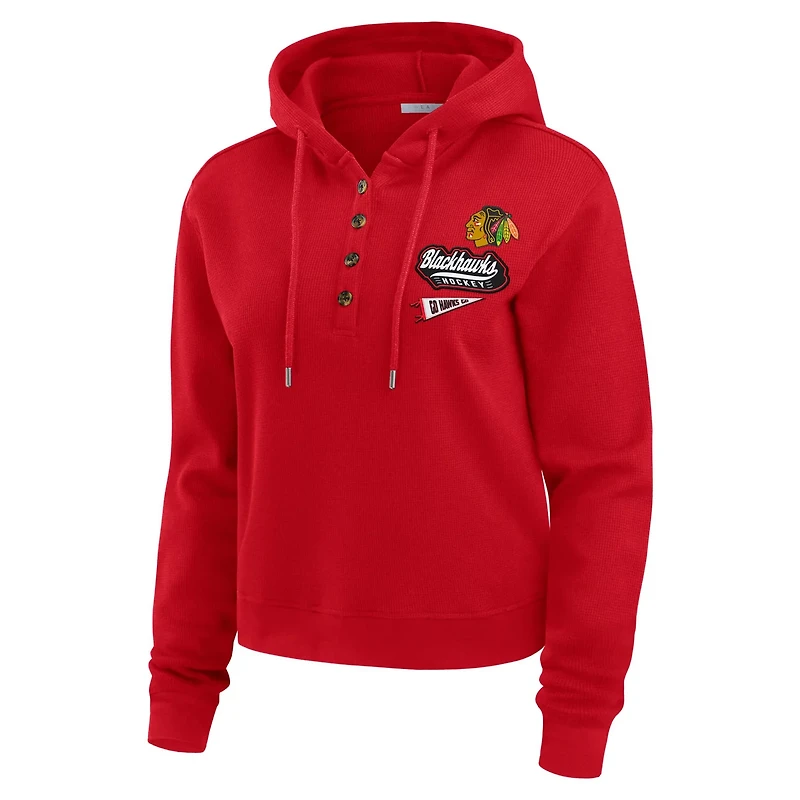 WEAR by Erin Andrews Chicago Blackhawks Waffle-Knit Pullover Hoodie