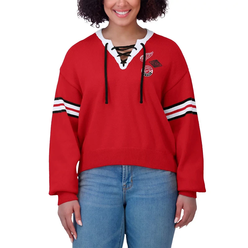 WEAR by Erin Andrews Detroit Wings Cropped Lace-Up Sweater