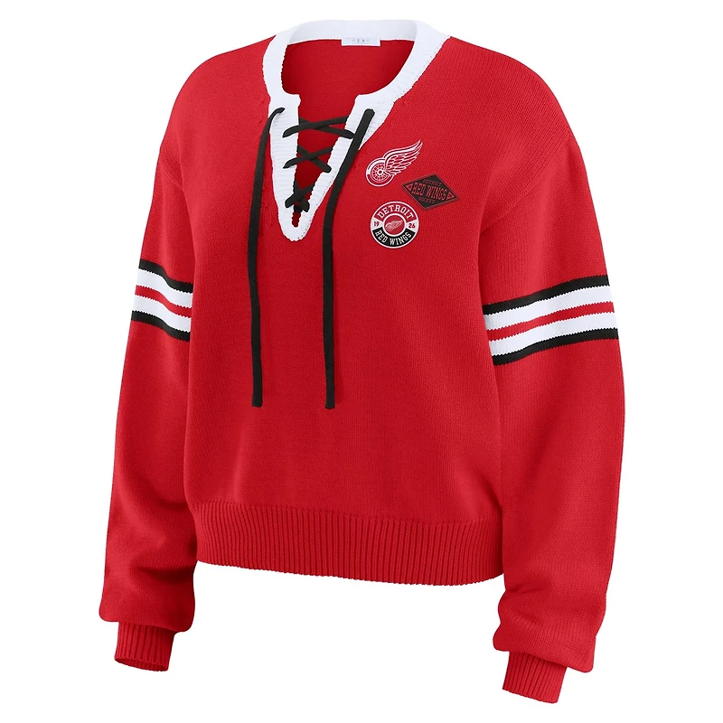 WEAR by Erin Andrews Detroit Wings Cropped Lace-Up Sweater