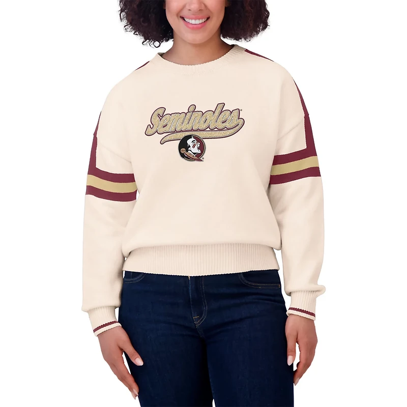 WEAR by Erin Andrews Florida State Seminoles Chenille Woven Patch Stripe Pullover Sweater