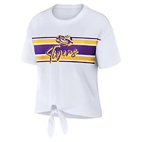 WEAR by Erin Andrews LSU Tigers Striped Front Knot Cropped T-Shirt