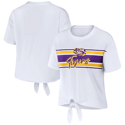 WEAR by Erin Andrews LSU Tigers Striped Front Knot Cropped T-Shirt