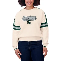 WEAR by Erin Andrews Michigan State Spartans Chenille Woven Patch Stripe Pullover Sweater