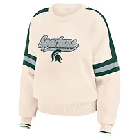 WEAR by Erin Andrews Michigan State Spartans Chenille Woven Patch Stripe Pullover Sweater