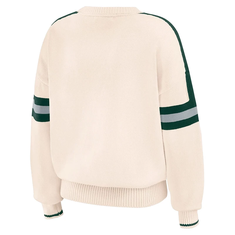 WEAR by Erin Andrews Michigan State Spartans Chenille Woven Patch Stripe Pullover Sweater