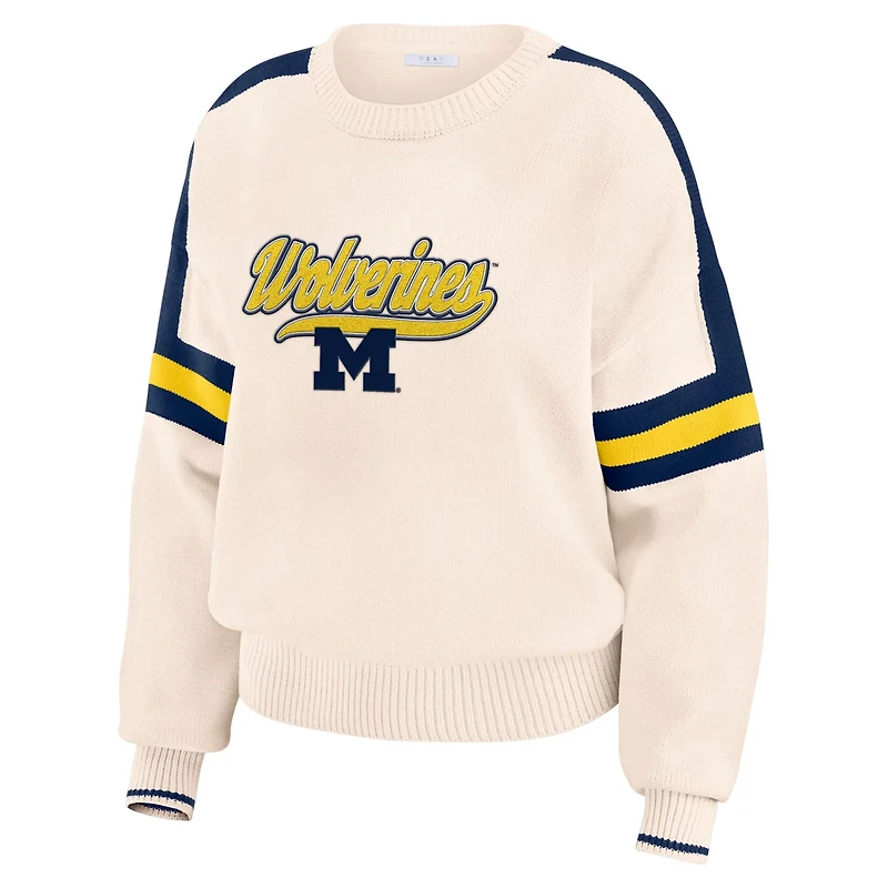 WEAR by Erin Andrews Michigan Wolverines Chenille Woven Patch Stripe Pullover Sweater