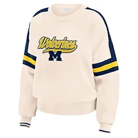 WEAR by Erin Andrews Michigan Wolverines Chenille Woven Patch Stripe Pullover Sweater