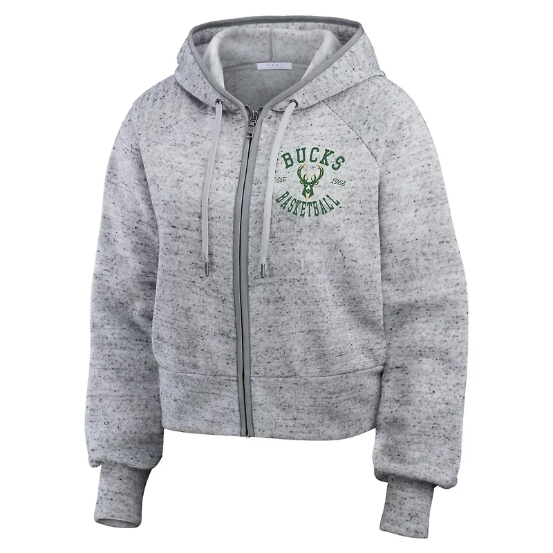 WEAR by Erin Andrews Milwaukee Bucks Speckled Radiator Full-Zip Hoodie