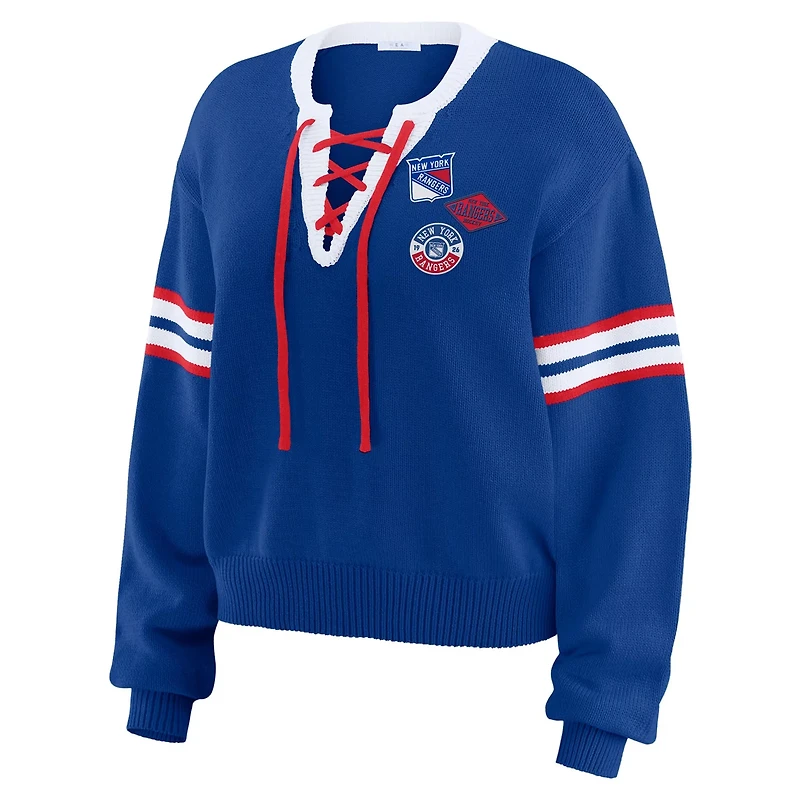 WEAR by Erin Andrews New York Rangers Cropped Lace-Up Sweater
