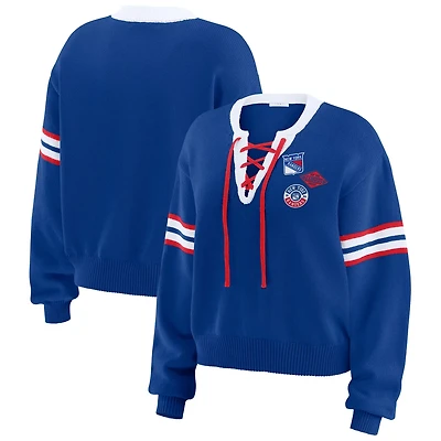 WEAR by Erin Andrews New York Rangers Cropped Lace-Up Sweater