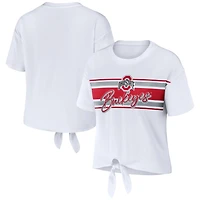 WEAR by Erin Andrews Ohio State Buckeyes Striped Front Knot Cropped T-Shirt