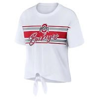 WEAR by Erin Andrews Ohio State Buckeyes Striped Front Knot Cropped T-Shirt