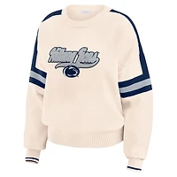 WEAR by Erin Andrews Penn State Nittany Lions Chenille Woven Patch Stripe Pullover Sweater