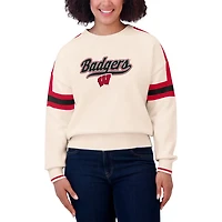 WEAR by Erin Andrews Wisconsin Badgers Chenille Woven Patch Stripe Pullover Sweater