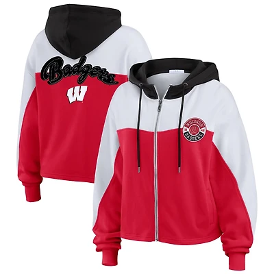 WEAR by Erin Andrews Wisconsin Badgers Color-Block Full-Zip Hoodie
