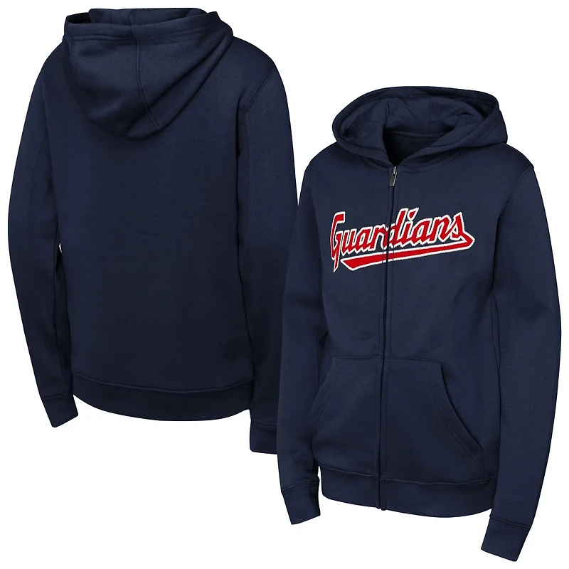Youth Cleveland Guardians Wordmark Fleece Full-Zip Hoodie