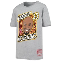 Youth Mitchell  Ness Alonzo Mourning Heathered Gray Miami Heat Hardwood Classics King of the Court Player T-Shirt