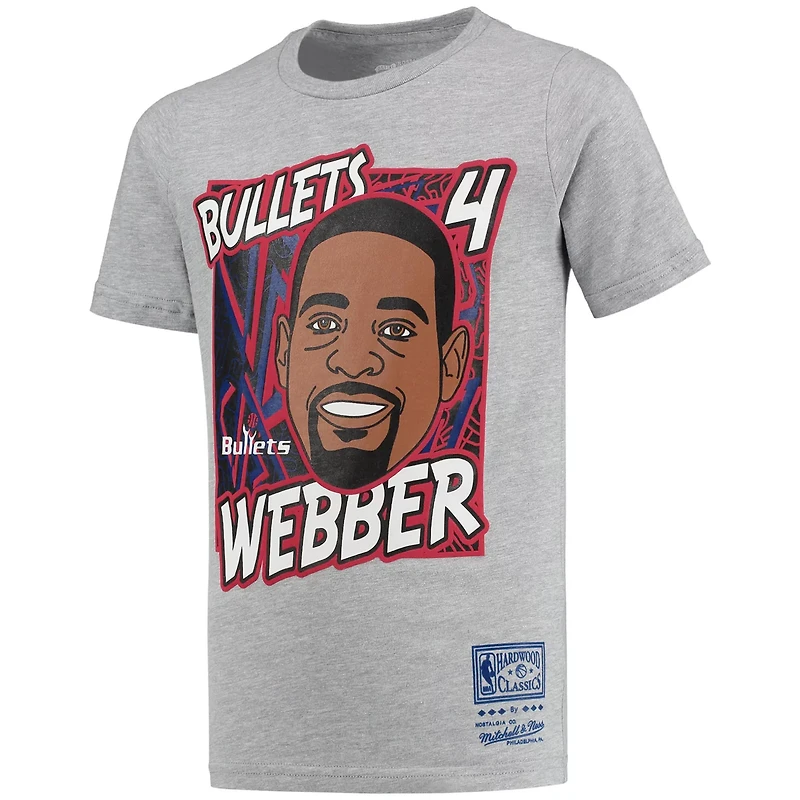 Youth Mitchell  Ness Chris Webber Heathered Gray Washington Bullets Hardwood Classics King of the Court Player T-Shirt