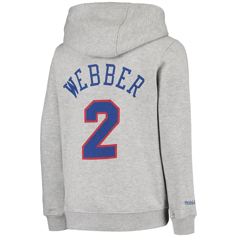 Youth Mitchell  Ness Chris Webber Heathered Gray Washington Bullets Hardwood Classics Name Number Pullover Hoodie