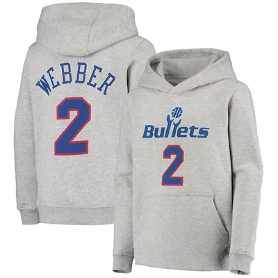 Youth Mitchell  Ness Chris Webber Heathered Gray Washington Bullets Hardwood Classics Name Number Pullover Hoodie