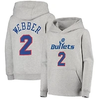 Youth Mitchell  Ness Chris Webber Heathered Gray Washington Bullets Hardwood Classics Name Number Pullover Hoodie