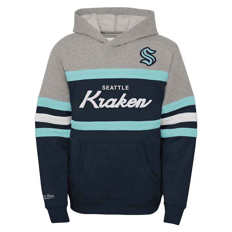 Youth Mitchell  Ness Deep Sea Seattle Kraken Head Coach Pullover Hoodie
