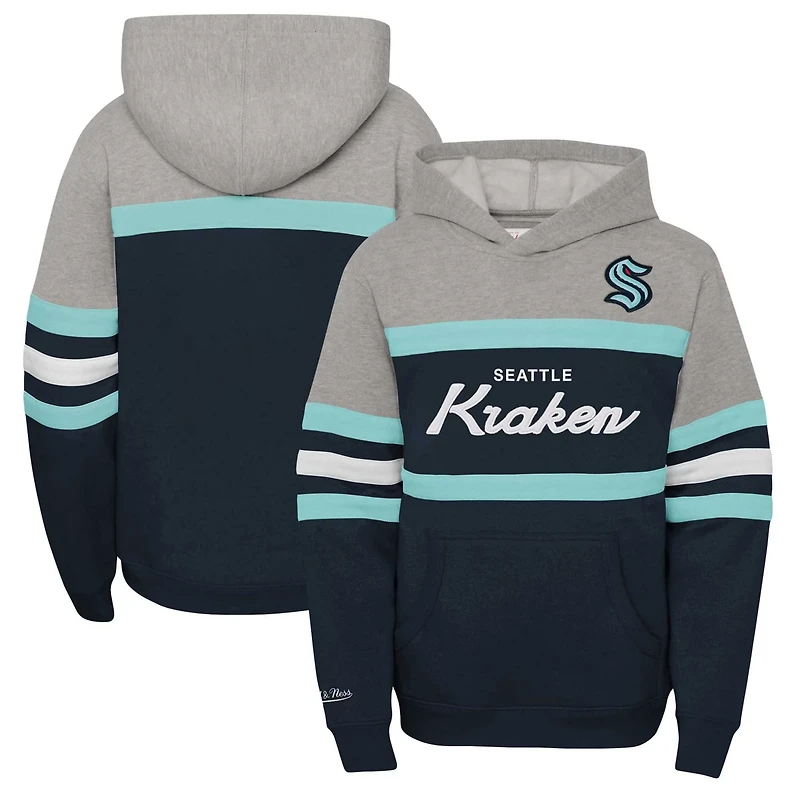 Youth Mitchell  Ness Deep Sea Seattle Kraken Head Coach Pullover Hoodie