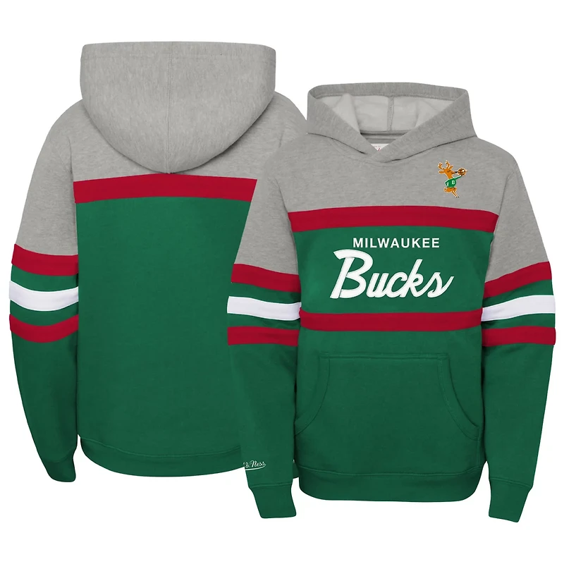 Youth Mitchell  Ness Heather Gray Milwaukee Bucks Hardwood Classics Head Coach Pullover Hoodie