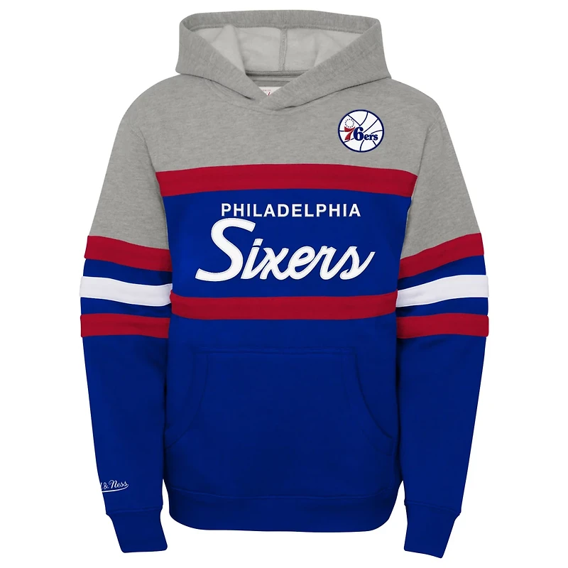 Youth Mitchell  Ness Heather Gray Philadelphia 76ers Hardwood Classics Head Coach Pullover Hoodie