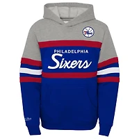 Youth Mitchell  Ness Heather Gray Philadelphia 76ers Hardwood Classics Head Coach Pullover Hoodie
