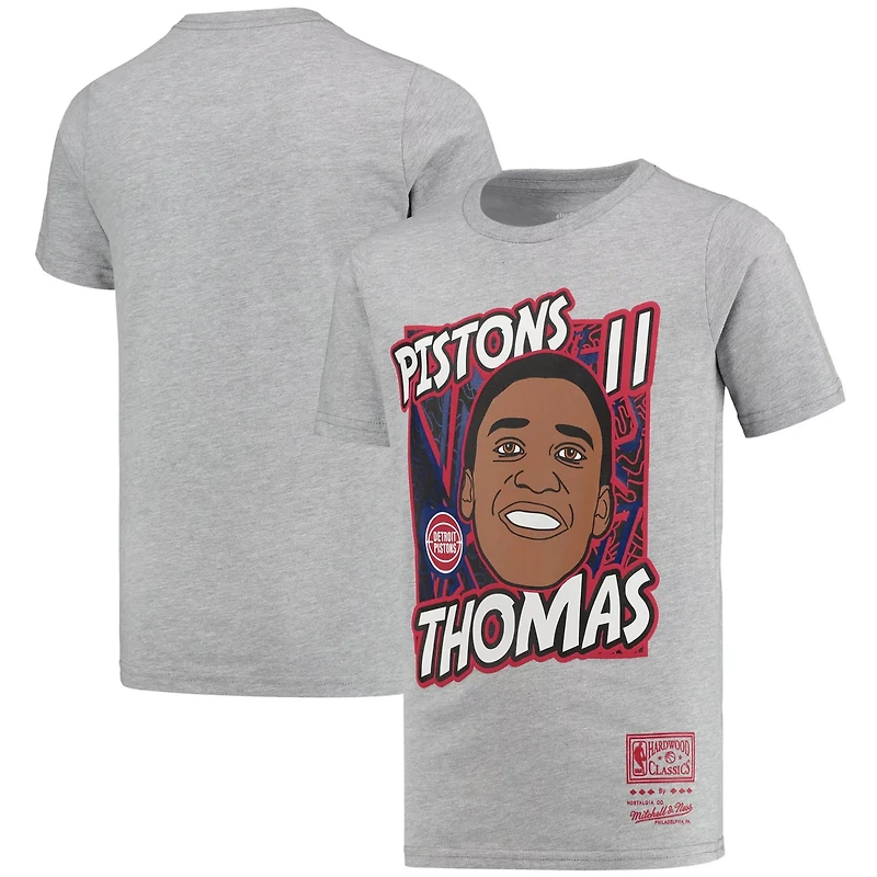 Youth Mitchell  Ness Isiah Thomas Gray Detroit Pistons Hardwood Classics King of the Court Player T-Shirt