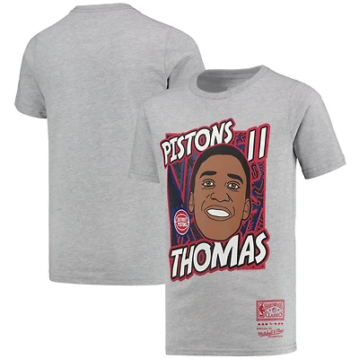 Youth Mitchell  Ness Isiah Thomas Gray Detroit Pistons Hardwood Classics King of the Court Player T-Shirt