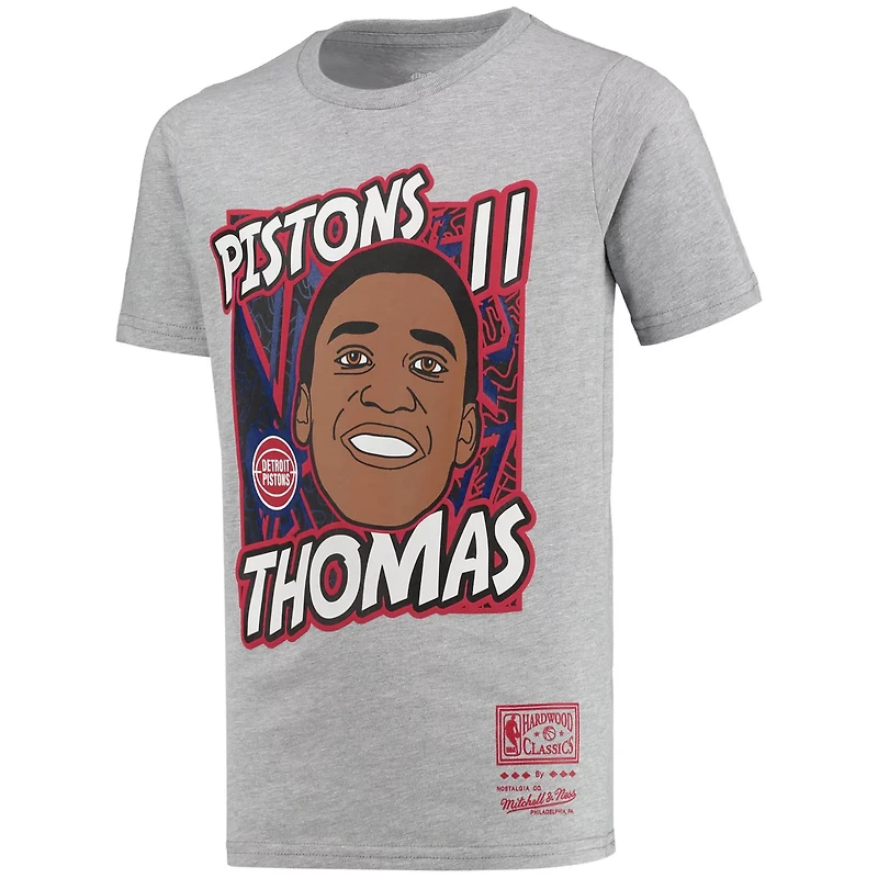 Youth Mitchell  Ness Isiah Thomas Gray Detroit Pistons Hardwood Classics King of the Court Player T-Shirt