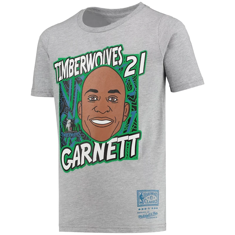 Youth Mitchell  Ness Kevin Garnett Gray Minnesota Timberwolves Hardwood Classics King of the Court Player T-Shirt