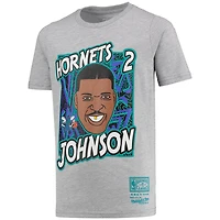 Youth Mitchell  Ness Larry Johnson Gray Charlotte Hornets Hardwood Classics King of the Court Player T-Shirt