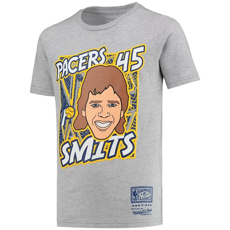 Youth Mitchell  Ness Rik Smits Gray Indiana Pacers Hardwood Classics King of the Court Player T-Shirt