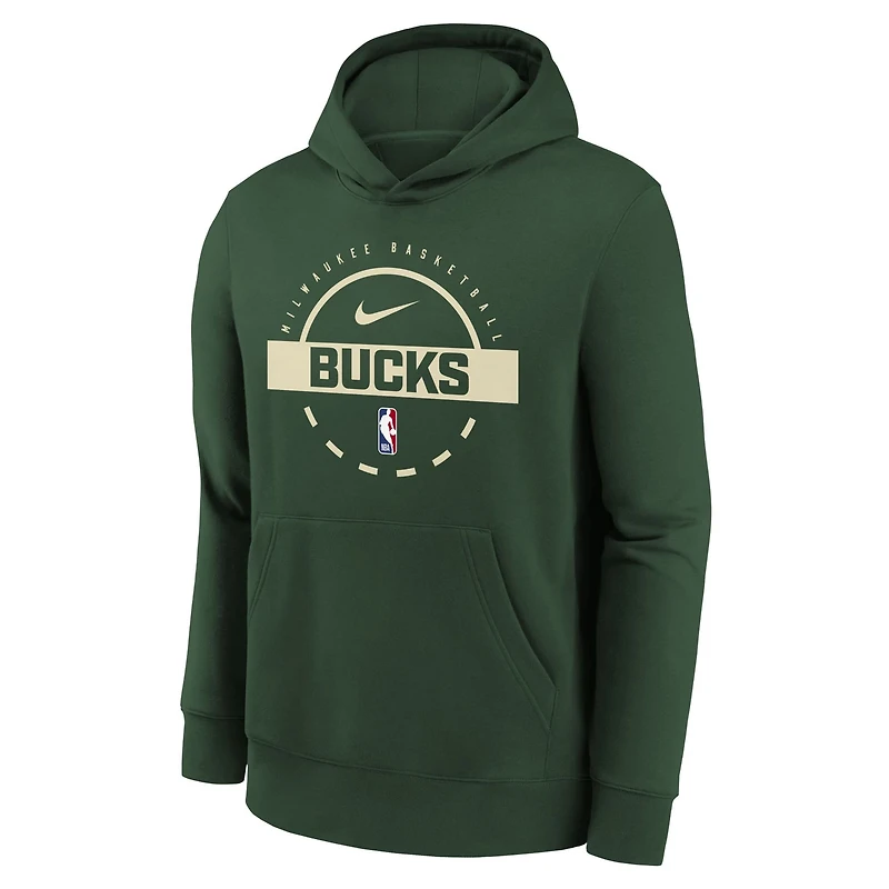 Youth Nike Hunter Milwaukee Bucks 2025 26 Club Fleece Practice Hoodie