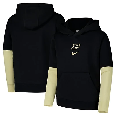 Youth Nike Purdue Boilermakers 2024 Sideline Club Fleece Color Block Pullover Hoodie
