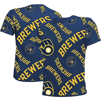 Youth Stitches Milwaukee Brewers Allover Team T-Shirt
