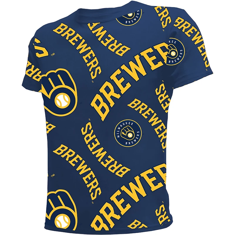 Youth Stitches Milwaukee Brewers Allover Team T-Shirt