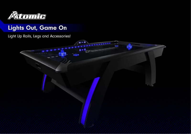 Atomic 90 in Indiglo LED Light Up Arcade Air Hockey Table