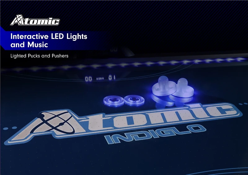Atomic 90 in Indiglo LED Light Up Arcade Air Hockey Table