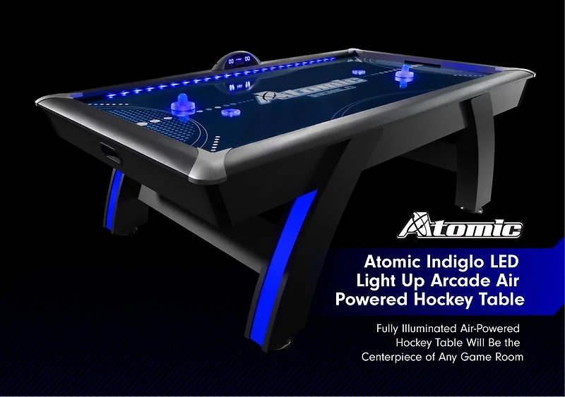 Atomic 90 in Indiglo LED Light Up Arcade Air Hockey Table