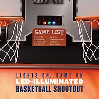The Triumph Light FX Double Shootout Arcade Basketball Game is equipped with 8 game modes an features a Quick Connect frame.
