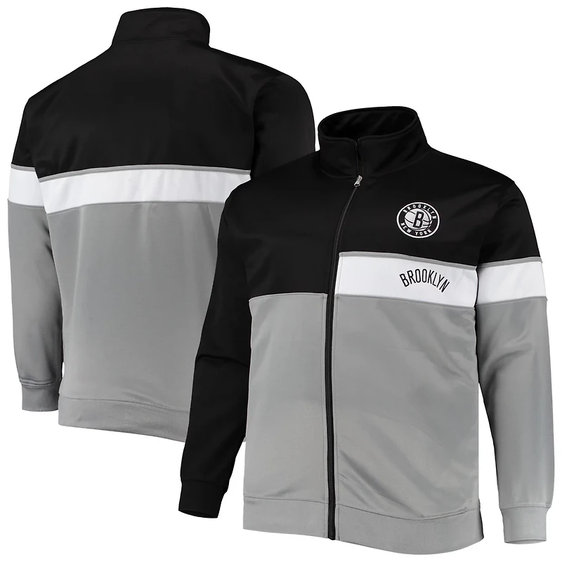/Gray Brooklyn Nets Big  Tall Pieced Body Full-Zip Track Jacket