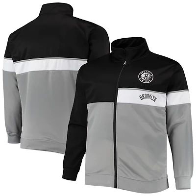 /Gray Brooklyn Nets Big  Tall Pieced Body Full-Zip Track Jacket