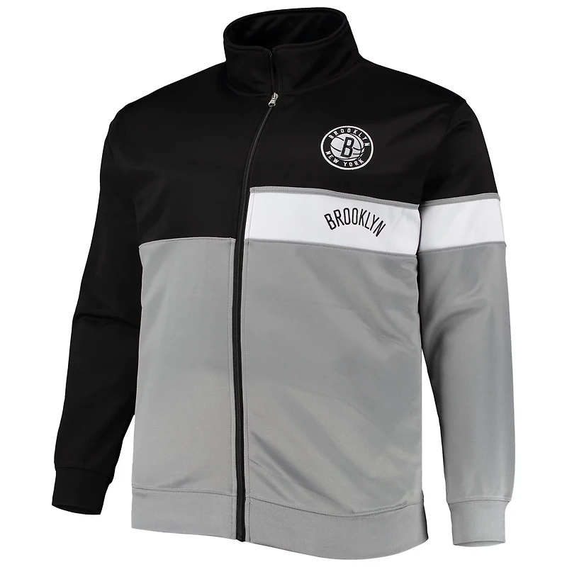 /Gray Brooklyn Nets Big  Tall Pieced Body Full-Zip Track Jacket